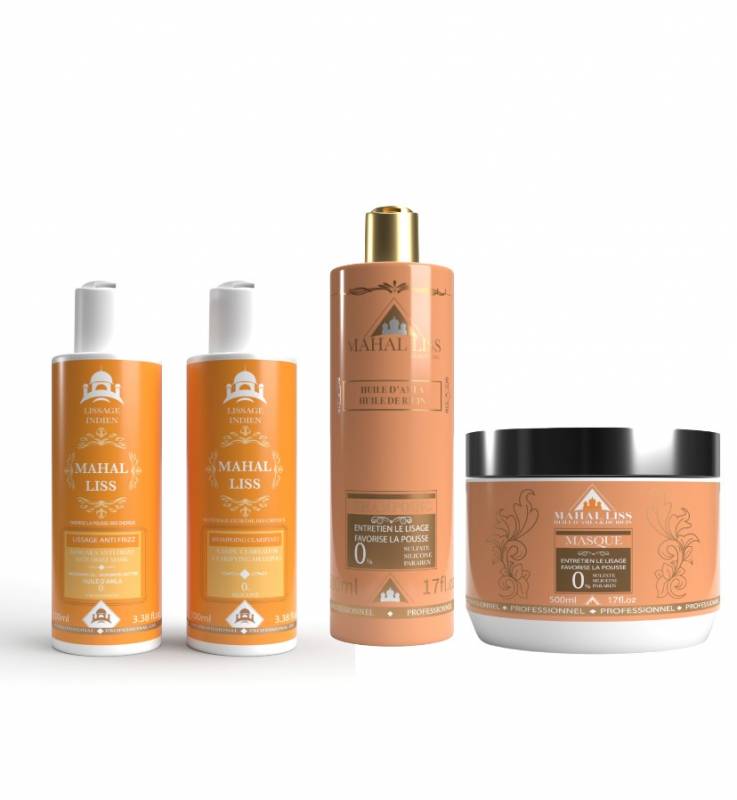 Kit lissage nano indien 100ML + 50ml de shampooing clarifiant et kit entretien lissage Mahal Liss® 2x500ml enrichi à l'huile d'amla et huile de ricin sans sulfate