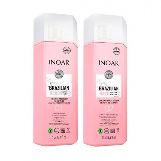 Kit lissage brésilien Brazilian Nano Protein Keratin Inoar 2 produits de 1 L